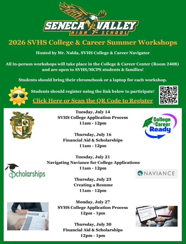 2026 SVHS College & Career Summer Workshops - Flyer