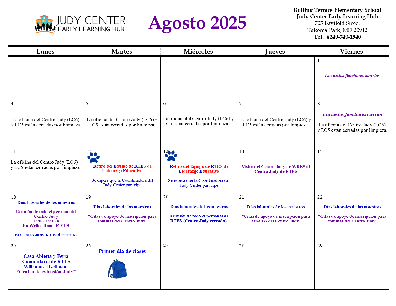 Calendario de agosto de 2025