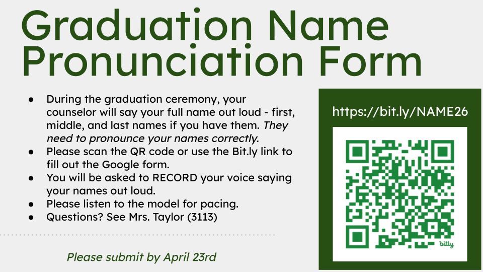 SVHS Graduation Ceremony Name Pronunciation Form - Slide