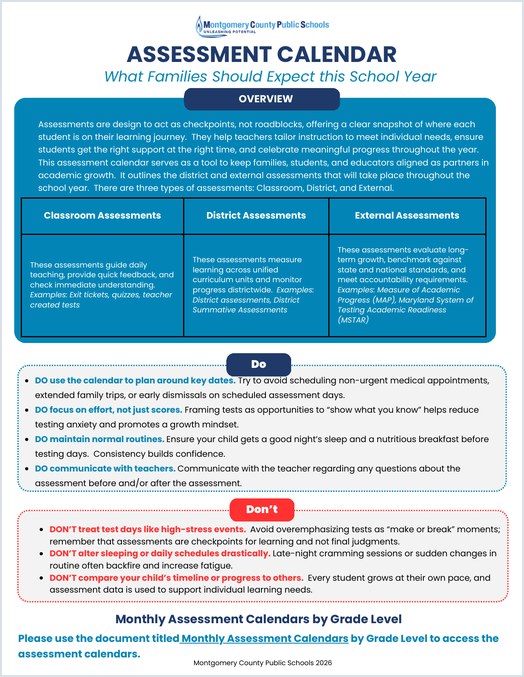 Cover of Assessment Calendar: What Families Should Expect This School Year