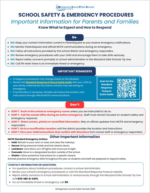 Cover of School Safety & Emergency Procedures: Important Information for Parents and Families